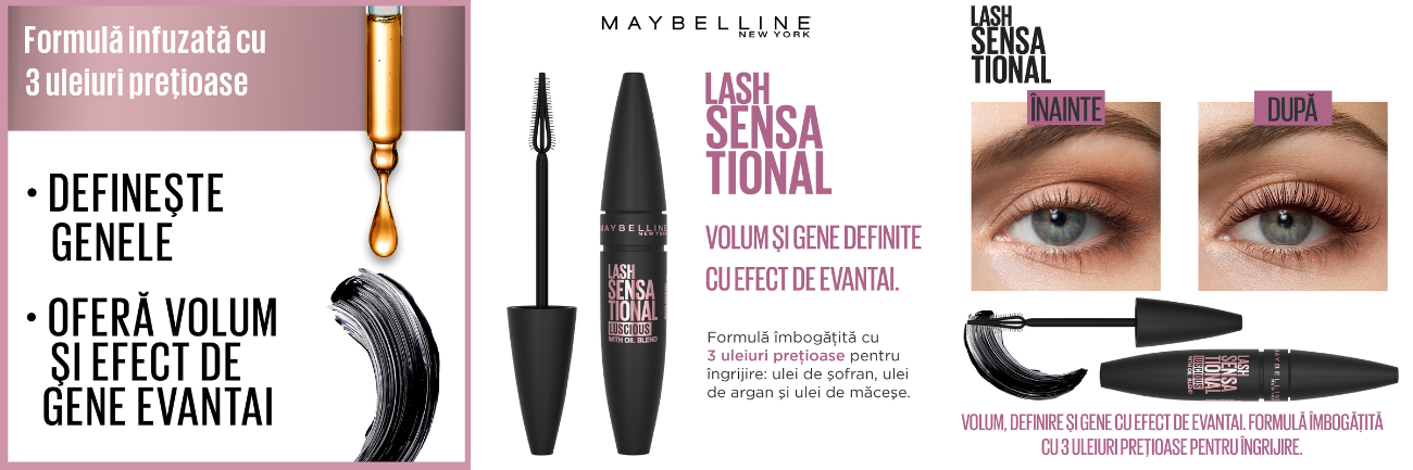 Mascara pentru volum si gene definite Lash Sensational, Luscious, 9.5 ml, Maybelline
